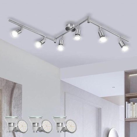 Plafonnier LED 6 Spot, Luminaire Plafond Lustre Orientable GU10 Light, Lampe Eclairage de Cuisine Applique (1/5)