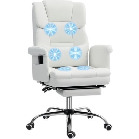 Silla de oficina blanca con 6 puntos de masaje, reposapiés retráctil, altura regulable, mando a distancia y soporte lumbar. (1/5)