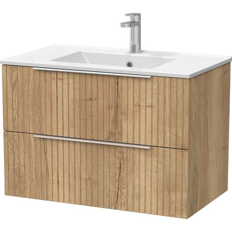 Callingwood Contemporary Wall Hung 2 Drawer Vanity Unit with Minimalist Ceramic Basin , 800mm, Autumn Oak