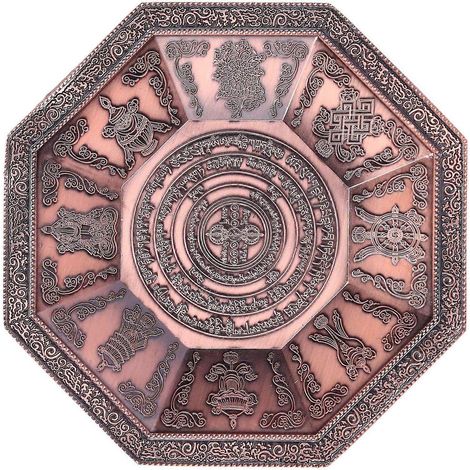 Achteckige Brennschale mit buddhistischen Schriften, 8 glückverheißende Symbole, Feueropferschale, buddhistischer Bedarf, Rot