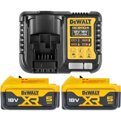 Kit Dewalt DCB1104P2-QW – 2 Batterie 18V XR 5 Ah Li-Ion + Caricabatterie DCB1104