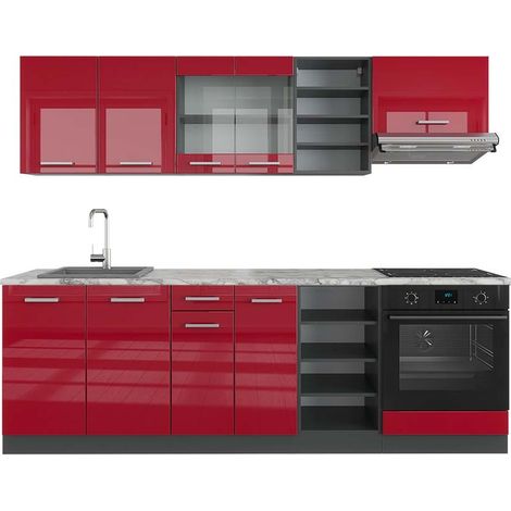 Mueble de cocina R-Line, Burdeos brillo intenso/antracita, 240 cm , ET Mármol, Vicco (1/5)