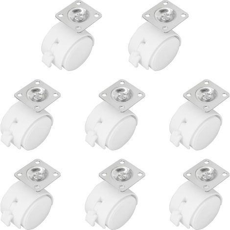 Lot de 8 roulettes pivotantes universelles avec freins – Roulettes rotatives à 360° pour chariots, étagères et plus (blanc, 3,8 cm) (1/5)