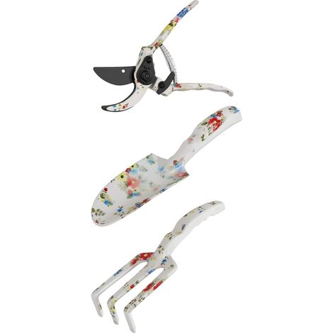 Set jardinage 3 pièces en aluminium avec pelle, râteau à main et sécateur, décoration fleurie, multi couleurs (1/5)