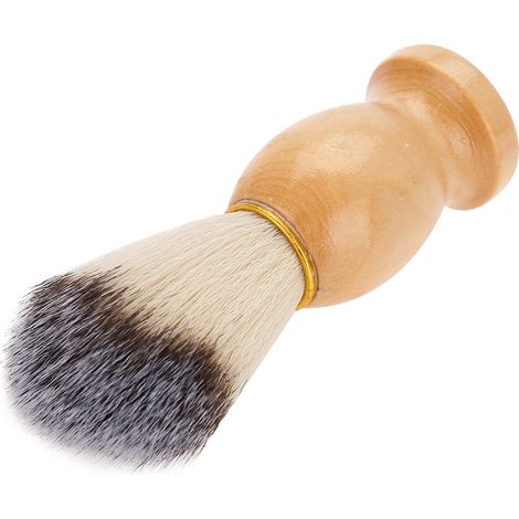 Brosse à barbe portable pour homme, poils synthétiques doux, manche en bois, outil de barbier. (1/5)