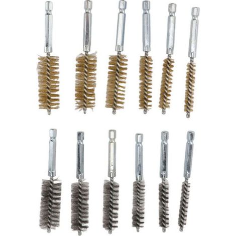 Brosse De Nettoyage Pour Alésage - Fil Acier Inoxydable 304 Et Laiton - Pour Perceuses Électriques - 12 Pièces (6 Cuivre + 6 Fer) - Diamètres 8 À 19 Mm (1/4)