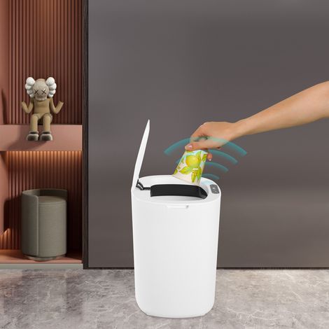 Poubelle intelligente Ruiqas 12 L avec couvercle et panneau de commande tactile, poubelle automatique étanche pour cuisine, salle de bain et bureau (blanc) (1/5)