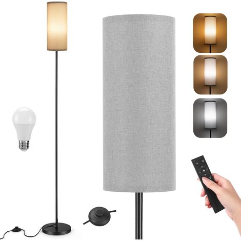 Lampadaire sur Pied Salon, lampe sur pied moderne de 171.5cm à intensité variable avec 3 températures de couleur, abat-jour en lin Grise et, Télécommande et Interrupteur à Pied (ampoule 12 W incluse) (1/5)
