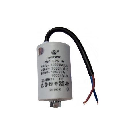 Condensateur 5uF 450Vac 32x66mm – Câbles bipolaires 12AG115 – Tolérance ±5% – Boîtier plastique pour montage facile - Ct5mf450v