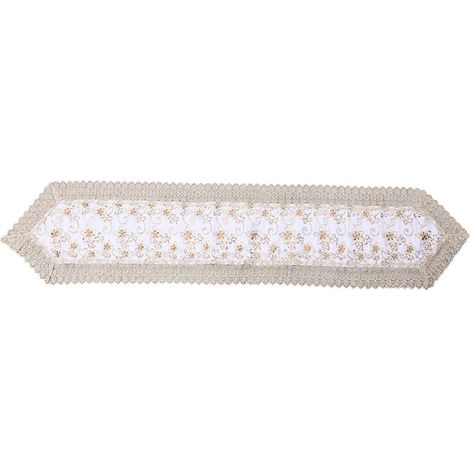 Chemin de table brodé en polyester, nappe ajourée, blanc, idéal pour sublimer vos repas et décorer votre intérieur (1/5)