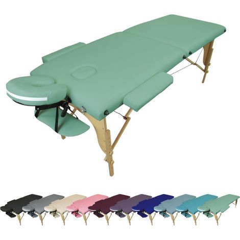 Table de massage pliante 2 zones en bois avec panneau Reiki + Accessoires et housse de transport - Vert pastel - Vivezen