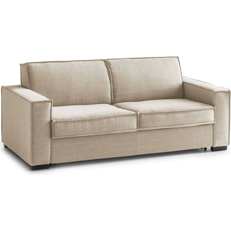 Talamo Italia Festes Sofa Ylenia, 3-Sitzer-Sofa, 100% Made in Italy, Wohnzimmersofa aus Stoff, mit Standard-Armlehnen, Cm 220x95h90, Beige