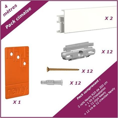 4 mètres Blanc mat : Pack économique cimaise Newly R20 (rails et fixations) (1/5)