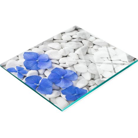 Tabla de cocina de vidrio templado con estampado decorativo de hortensias, 60x52 cm.