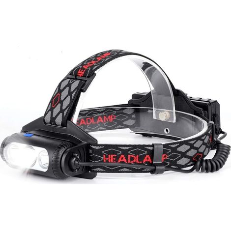 Linterna frontal LED, potente linterna frontal recargable por USB con 6 LED, 8 modos de iluminación ajustables, IPX54 (1/5)
