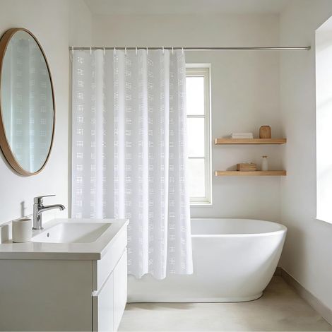 Rideau De Douche - 1 Pièce - Polyester - Imperméable Et Anti-moisissure - Salle De Bain - 150x150cm Blanc (1/5)