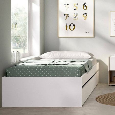 Dmora - Cama individual Neki, Sommier para dormitorio, Estructura de cama por habitación, Estructura del sostenedor del colchón, 96x195 h40 cm, Blanco (1/5)