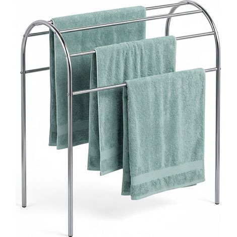 Relaxdays Towel Rack, HWD: 81.5 x 78 x 29.5 cm, stainless steel, 6 staggered bars, freestanding, silver (1/5)
