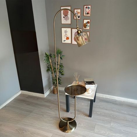Lampadaire Lille Verre, Moderne, Lampadaire pour Salon, Chambre à Coucher, Chambre d'enfant avec Douille E27, Largeur 37 cm, Abat-jour Réglable, Lampadaire avec Tablette et Variateur (1/5)