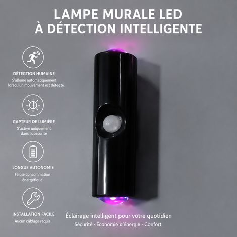 Veilleuse LED Murale Noire Détecteur de Mouvement 3 Couleurs Magnétique Rechargeable noir 1 15 × 3,5 × 3,5 cm 60 g – Livraison gratuite