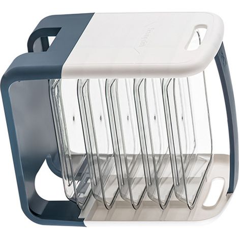 Étagère de préparation des plats à quatre niveaux avec tiroir intégré, en plastique bleu. Étagère de rangement pour la cuisine, idéale pour la préparation des légumes. (1/5)