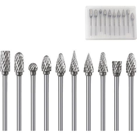 Set of 10 double-edged steel rotary cutters, suitable for rotary tools - silver (1/5)