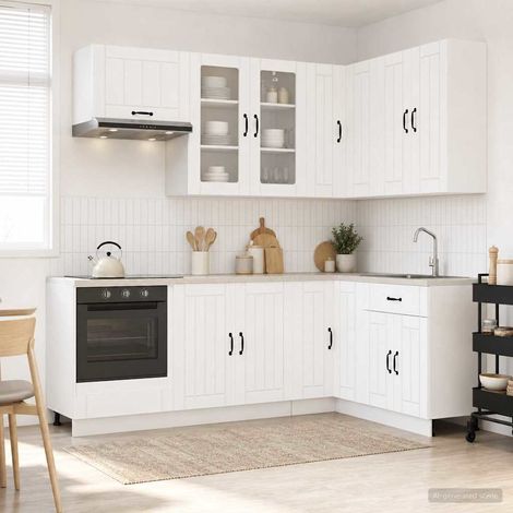 vidaXL Unité de cuisine LUCCA 8 pc Blanc Bois d'ingénierie (1/5)
