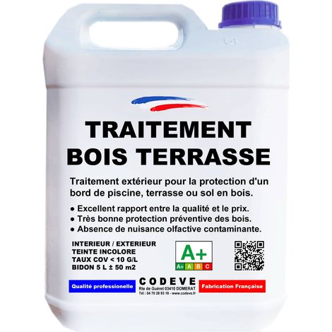 Traitement Bois Terrasse - 5 L   - Codeve Bois - Pour La Protection D'un Bord De Piscine, Terrasse Ou Sol En Bois.