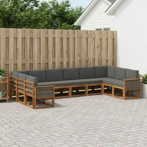 vidaXL Outdoor-Sofagarnitur mit Kissen 10 pcs Natur und Anthrazit (1/5)