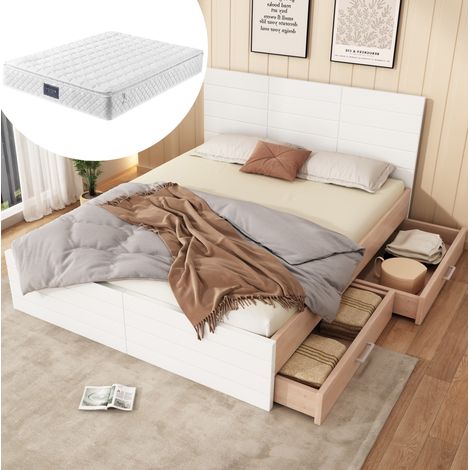 cama matrimonio con almacenaje 140x200 madera OKMYHOME (1/5)