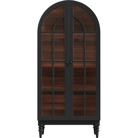Hohe Vitrine mit Glastüren 76 x 38,5 x 165 cm aus MDF und Glas in Schwarz mit Holzmaserung MODENUIT (1/5)