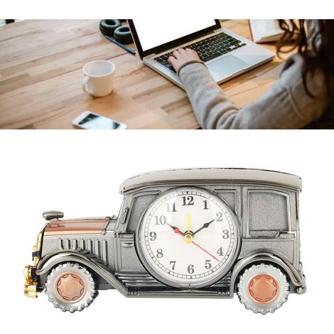 Réveil rétro en forme de voiture classique pour enfants et étudiants, porte-stylo multifonctionnel (logo de voiture aléatoire, grande taille, voiture classique noire) (1/5)