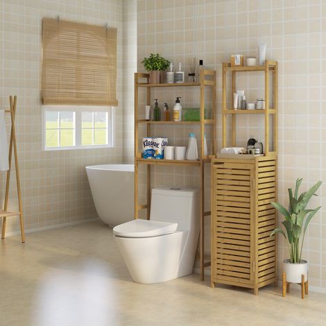 Meuble de rangement WC 3 niveaux en bambou avec kit anti-basculement, naturel HAVRYA (1/5)