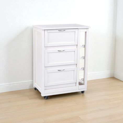 Carrello mobiletto con ante a ribalta e portabottiglie in legno BIANCO (1/5)