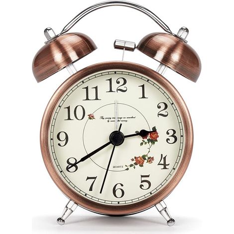 Reloj despertador clásico con campana, reloj despertador silencioso de estilo vintage retro, reloj despertador analógico luminoso para niños y adultos, cobre. (1/5)