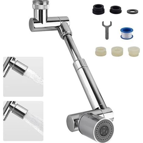 Universelle 1440° Prolongateur de Robinet, 2 Modes de Sortie d'Eau Robinet de Cuisine Multifonction Filtre Anti-Projections Rallonge de Robinet Pivotant pour Lavabo de Salle de Bains