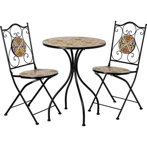 Conjunto de mesa y 2 sillas de metal 60x60x75h cm, 38x46x90h cm