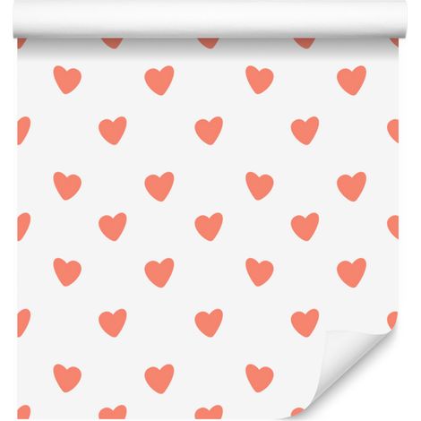 Carta da parati con cuori bianchi e corallo 50x1000 cm (1/5)