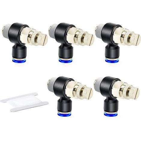 5pcs 8mm diamètre extérieur du manchon de carte x 1/4 "BSP coude fileté externe 90 degrés Push Air Flow Control Valve raccord pneumatique (1/5)