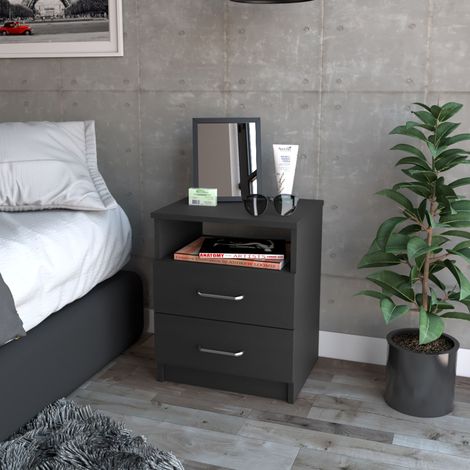 Comodino Nápoles in Legno Nero con 2 Cassetti, Dimensioni 50,54 x 40,69 x 32,76 cm (1/5)