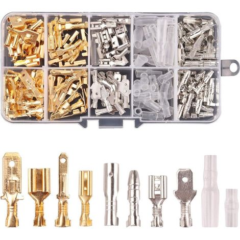 150PCS 2.8mm 4.8mm 6.3mm Fil Connecteur Spade 3.9mm Bullet Connecteurs Kit Mâle et Femelle Rapide Fil Splice Bornier à sertir pour DIY Bateau de véhicule de moto électrique (1/5)