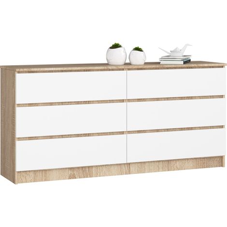 Kommode AKORD K160 Sonoma-Eiche 160 cm 6 Schubladen Front Weiß B160 x H77 x T40 cm (1/5)