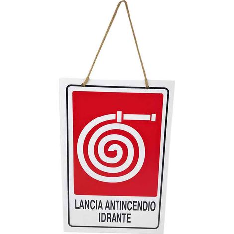 Cartello lancia antincendio idrante targa in legno 20x30 cm con corda da appendere segnaletica interna piano di evacuazione (1/3)