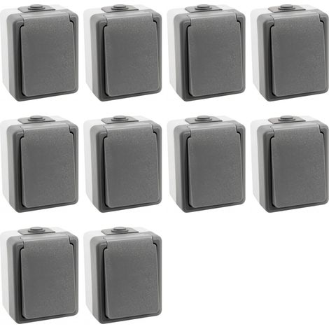 10er Set Feuchtraum Steckdose Serie Secure Aufputz IP44 250V grau Einzelsteckdose (1/5)