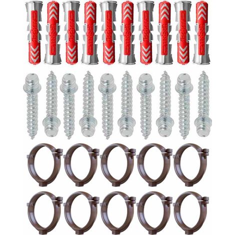 Ensemble de 10 colliers tube de descente Ø80 Cuivre + 10 Vis 7x40mm + 10 Chevilles Duopower 8x40mm - Arcanaute
