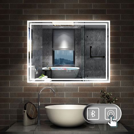80 x 60 cm LED+Beschlagfrei+Bluetooth+3 Lichtfarben Dimmbar+Helligkeit Memory Funktion