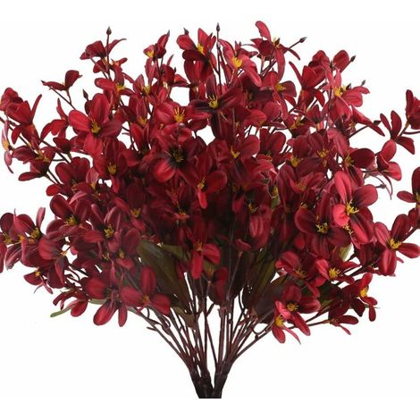 4 Pack Artificial Flowers Orchid Plant Phalaenopsis Flowers Branches Fake Plants Real Touch for Home Office Wedding Table Decoration DIY, Black Red (1/5)