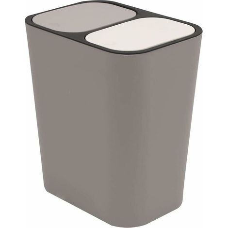 Double Recyclage Poubelle Poubelle Boîte De Rangement Conteneur Rectangle Plastique Bouton-Poussoir Double Compartiment pour Cuisine Bureau Maison Gris (1/4)