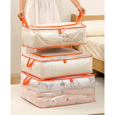 Sac de rangement pour couette transparent imperméable anti‑poussière, poignées renforcées, pliable, plusieurs tailles disponibles, pour armoire, sous lit, chambre et lors de vos déménagements (1/5)
