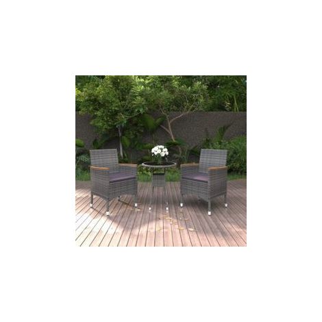 Ensemble à manger de jardin 3 pcs Résine tressée Gris (1/5)